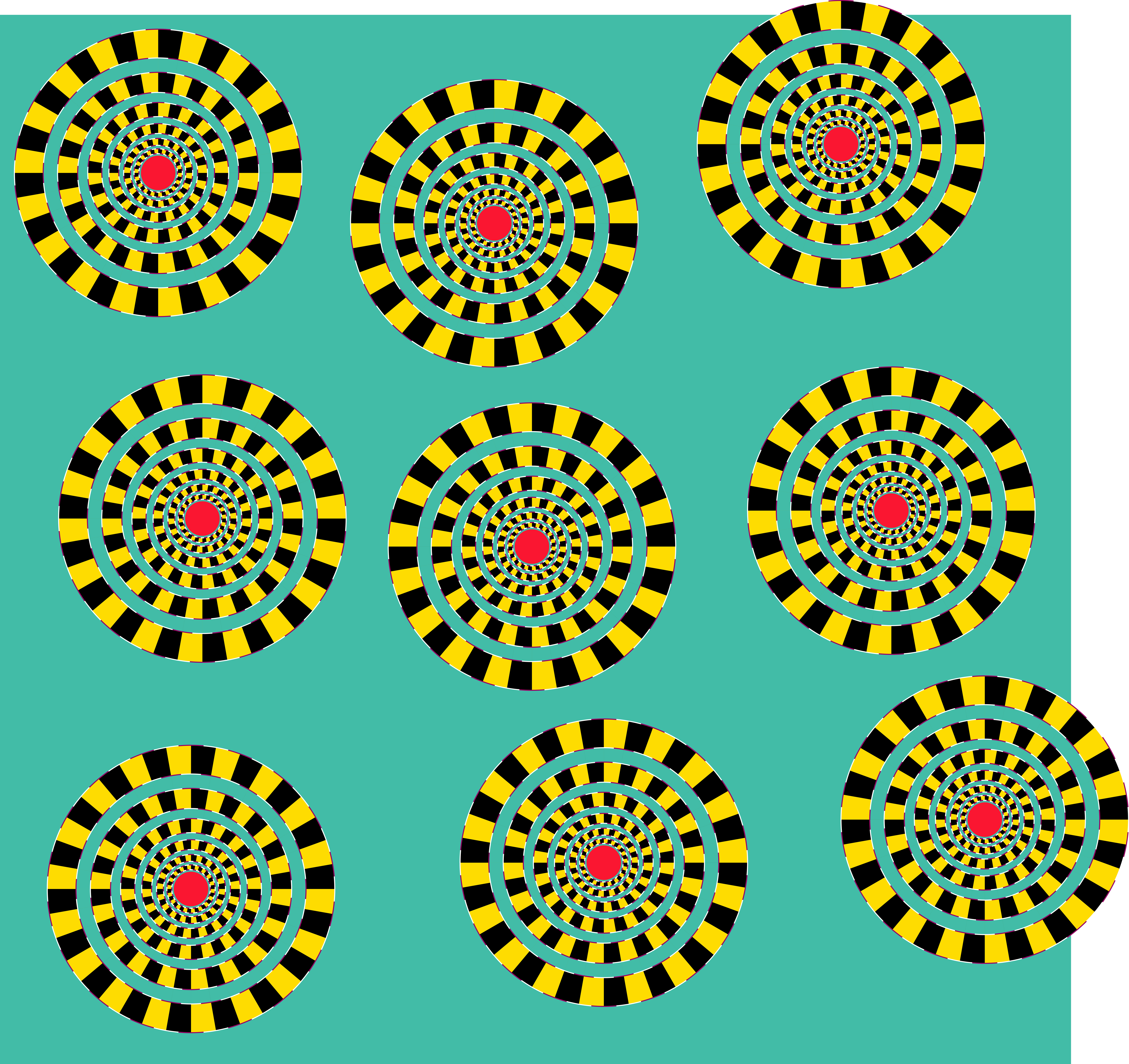 Concentric rings appear to be distorted and to rotate. 